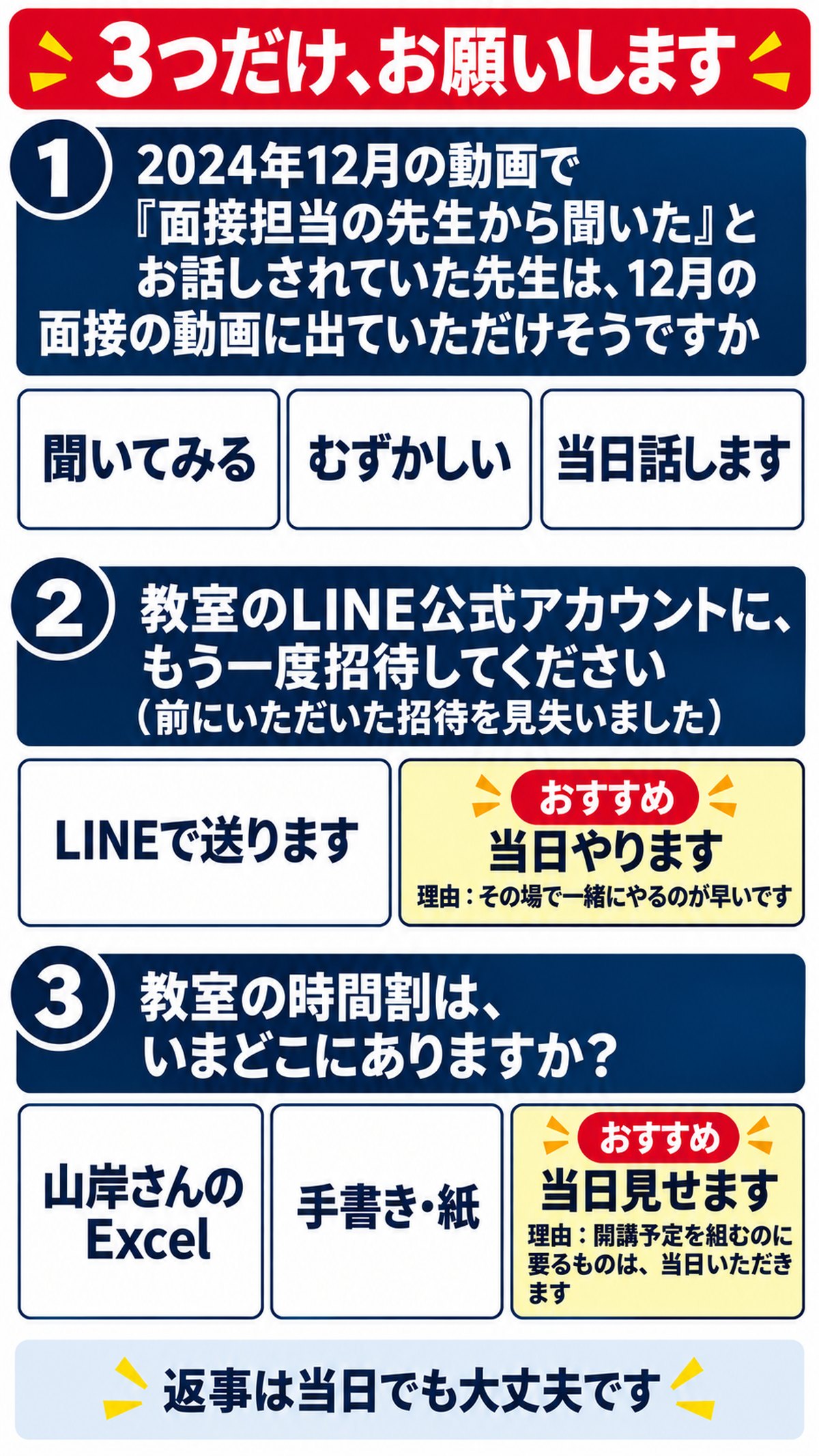 3つだけお願いします